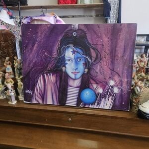 Mystical Purple and Blue Art Canvas. Henry Peter. Payote Man  Sign